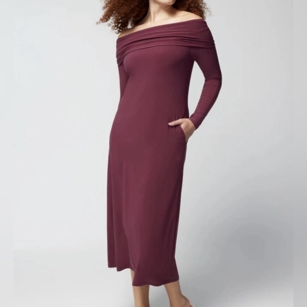 Soma Matte Jersey Midi Bra Dress In Cabernet Off The Shoulder Women’s Sz M NWT
